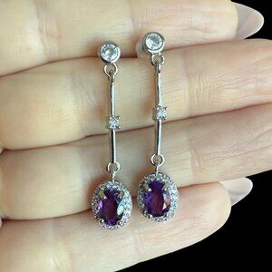 Women's 925 Silver Amethyst Gemstone event earrings jewelry fashion gift